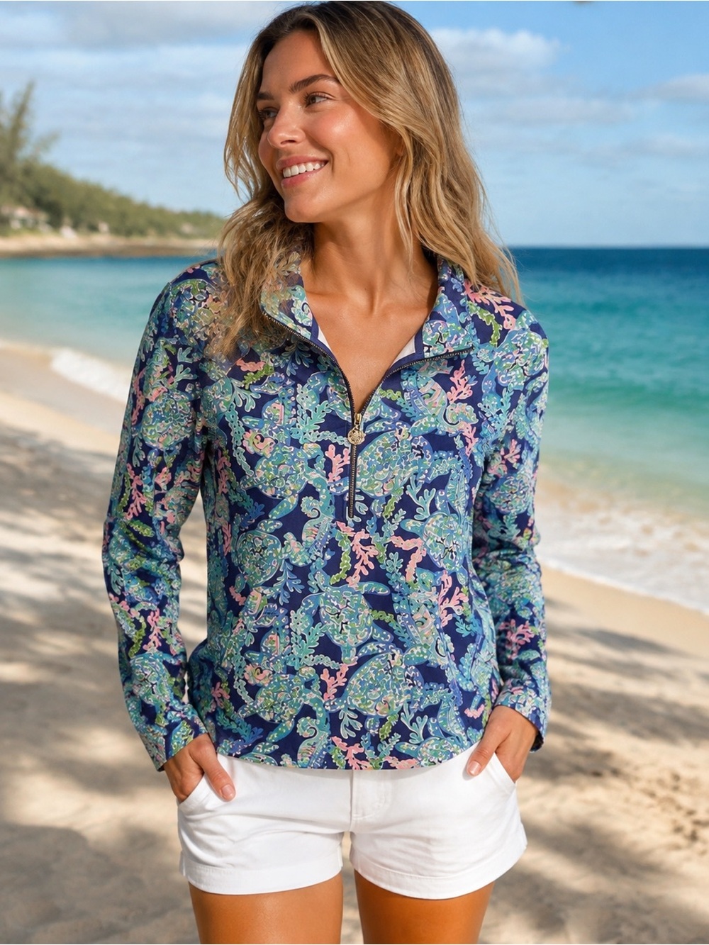 Lilly Pulitzer Leona Full-Zip Jacket, Iris Blue High Maintenance, Size S Floral